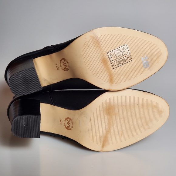 Michael Kors Frenchie Black Leather Round Toe Ankle Booties Stacked Heel Size 10 - Picture 4 of 6